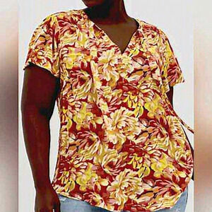 Torrid 1X Blouse Crepe Tie Flutter Sleeve Peasant‎ Top 1X